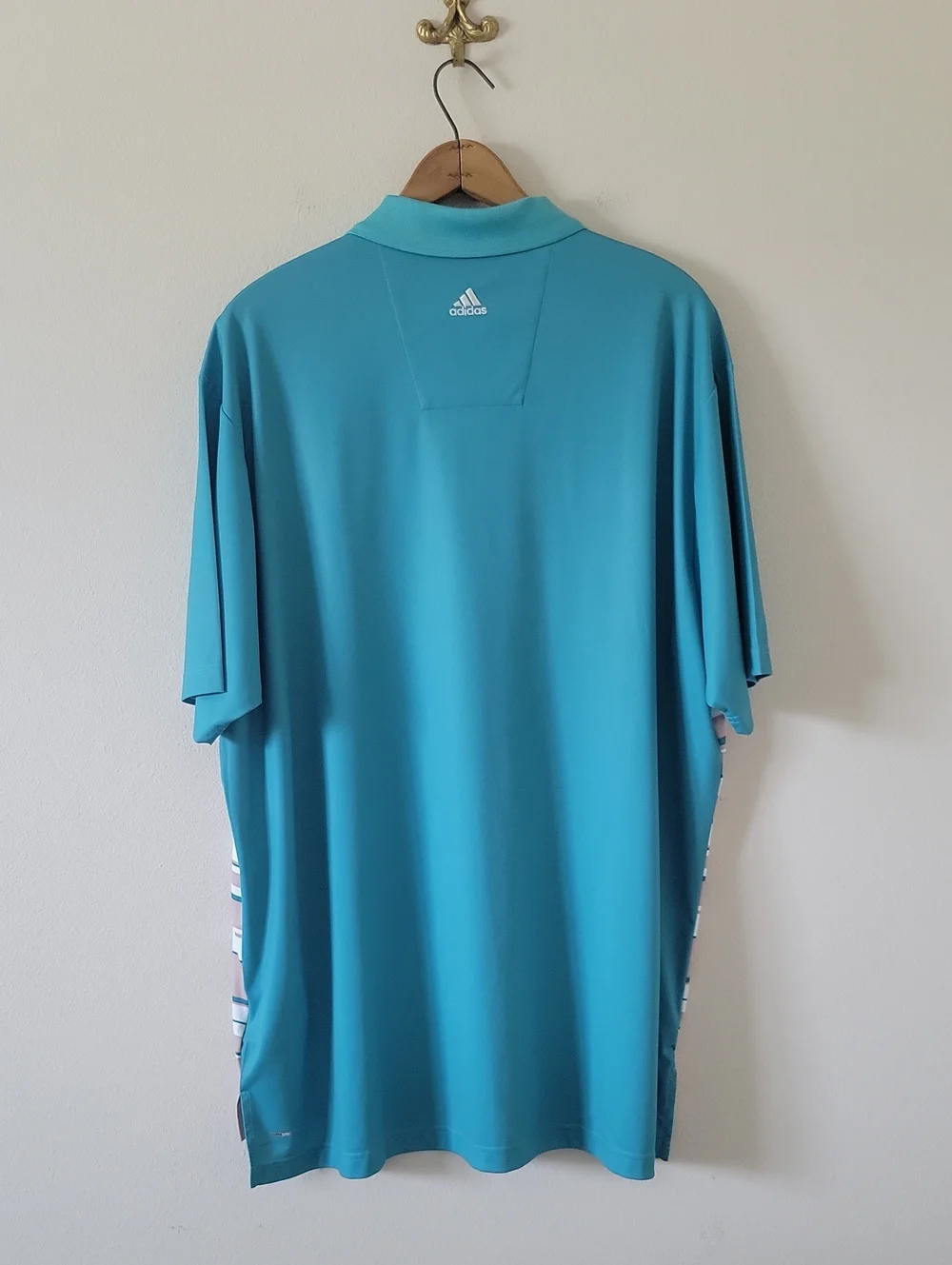 Adidas Mens Teal Tan Stripe Golf Climalite Polo Size 2XL
